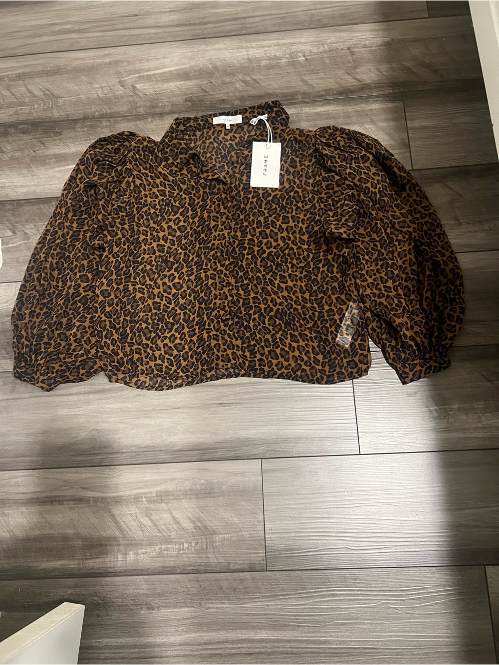 Frame Denim Leopard Puff Sleeve Blouse - Brown/Black